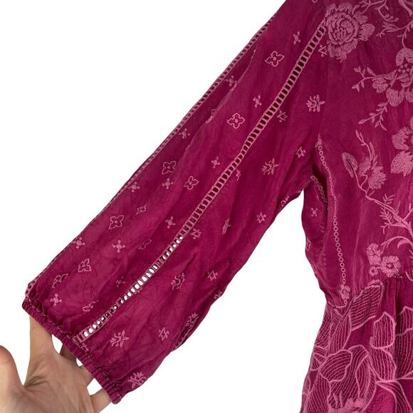 Johnny Was Gracie Hopscotch Embroidered Midi Dress Rumba Red Size M - Picture 7 of 13